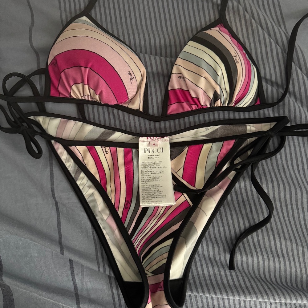 Emilio Pucci Pink and Black Striped Bikini